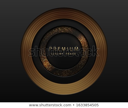 Foto stock: Vector Black Abstract Round Paper Cut Luxury Frame Premium Label Dark Design Background Golden