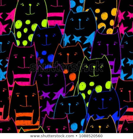 Stockfoto: Seamless Pattern With Funny Cats Color