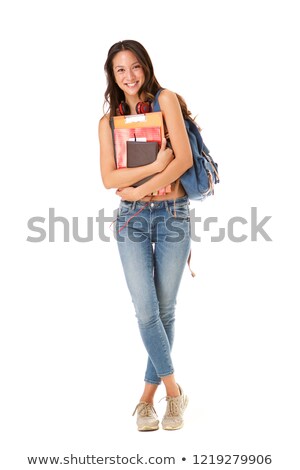 Stock photo: Woman With Books Against White Background