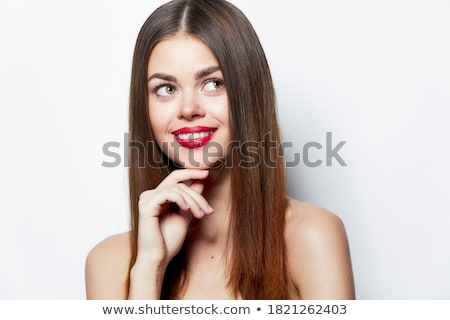 Foto stock: Woman With Long Hair And Red Lips And Looking Away