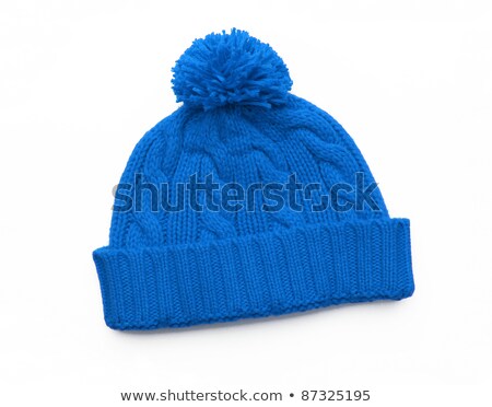 Stok fotoğraf: Blue Knitted Wool Hat Isolated On White Background