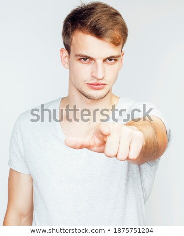 Stock fotó: Young Handsome Teenage Hipster Guy Posing Emotional Happy Smiling Against White Background Isolated