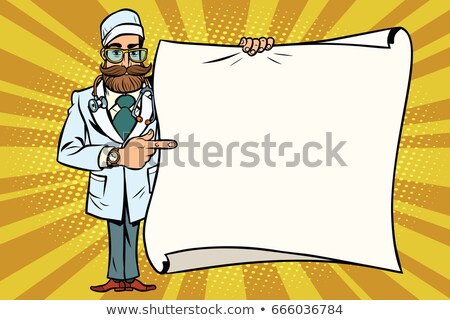 Stock fotó: Hipster Doctor Shows At A Mockup Copy Space Poster