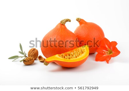 Stockfoto: Orange Pumpkins Wtih Walnuts Sage And Hibiscus