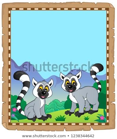 Stock fotó: Parchment With Two Happy Lemurs