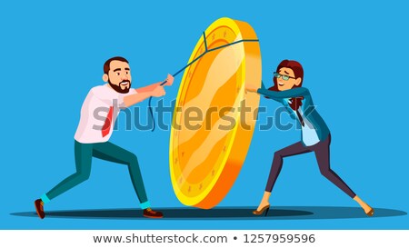 Team Of Employee Pulling Rope To Lift Up Heavy Coin Vector Illustration ストックフォト © pikepicture