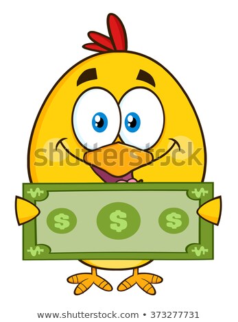 Stock foto: Yellow Chick Cartoon Character Holding Cash Money