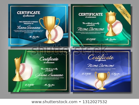 Foto d'archivio: Baseball Certificate Diploma With Golden Cup Vector Sport Award Template Achievement Design Honor