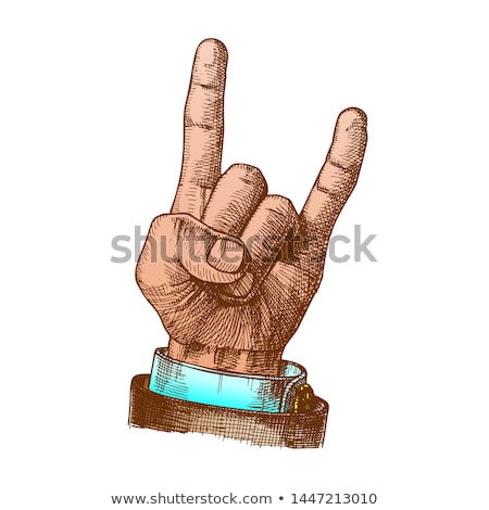 Stok fotoğraf: Color Male Hand Make Goat Gesture Two Fingers Up Vector