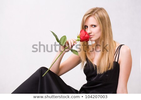 Elegant Blond Woman Hold Red Rose ストックフォト © lithian