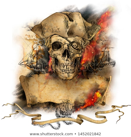 Stock foto: Pirate Skull Captain With Flames Background