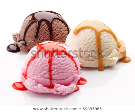 Stock fotó: Three Chocolate Ice Cream Scoops With Vanilla Sauce