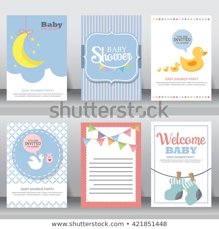 Stockfoto: Baby Shower Card With Teddy Bear Toy