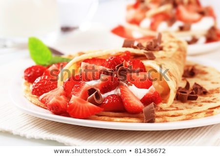Stok fotoğraf: Crepes With Curd Cheese And Strawberries
