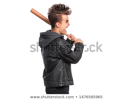 Foto d'archivio: Male Hooligan With Bat On White