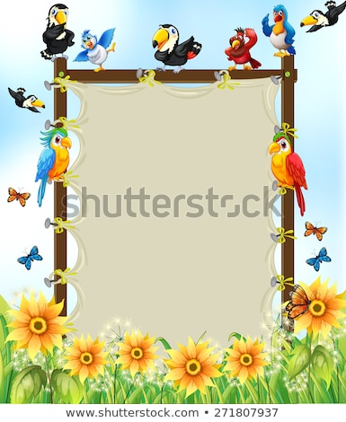 Stok fotoğraf: Wooden Frame With Many Animals In Background