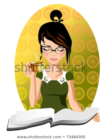 Stock foto: Woman Reading Book Or Newspaper And Drinking Coffee Breakfast On