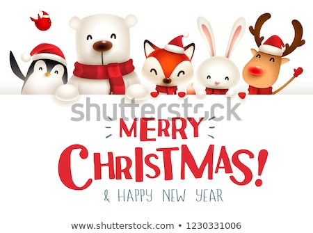 ストックフォト: Merry Christmas Christmas Cute Animals Character With Big Signb