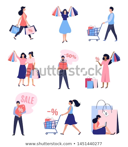 Stockfoto: Special Offer Vector Banner With People Shopping