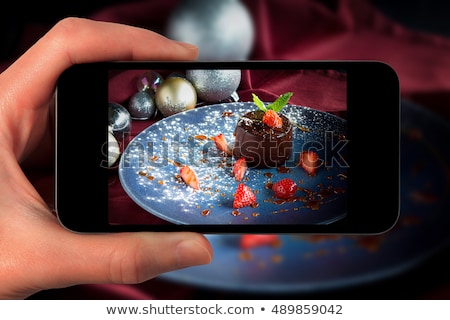 Stock fotó: Hands Photographing Food At Christmas Dinner