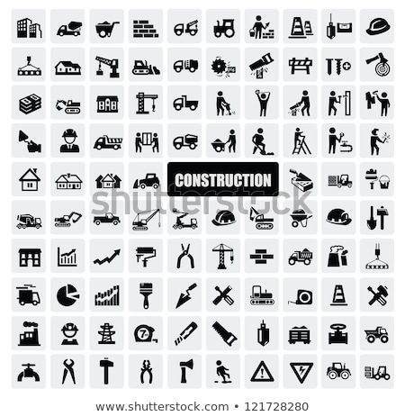 Foto stock: Flat Vector Icons For Construction Equipment