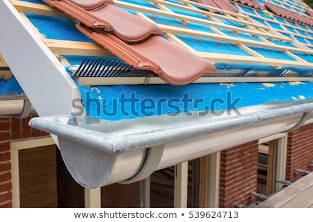 Stock fotó: Zinc Gutter And Tiles On Roof Pitch Of House