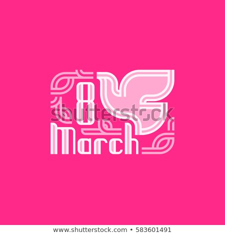 [[stock_photo]]: White Dove And 8 March Retro Lettering On Vivid Pink Background International Womens Day Greeting