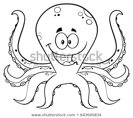 Stok fotoğraf: Black And White Happy Octopus Cartoon Mascot Character