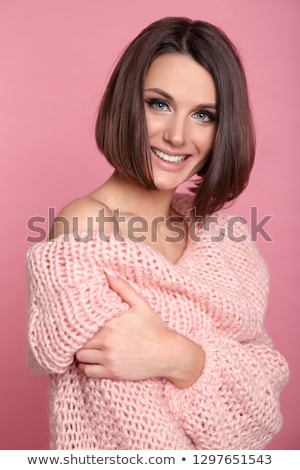 Stock fotó: Pink Bob Short Hairstyle Woman