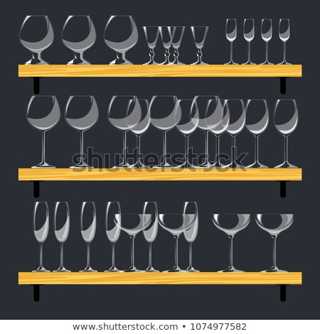 Stok fotoğraf: Three Shelves With Glasses Set Of Different Glasses In The Cartoon Style Vector