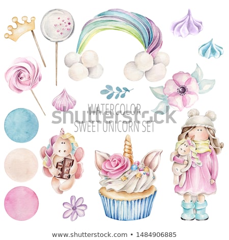 Stok fotoğraf: Cute Magic Unicon And Rainbow Poster Greeting Card