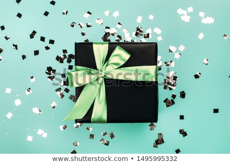 Stock photo: Luxury Black Gift Boxes With Green Ribbon