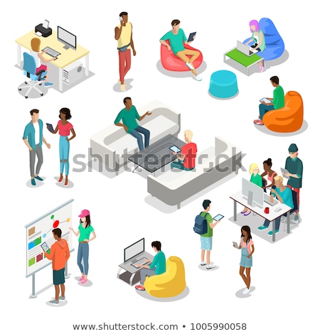 Stockfoto: Set Of Icons Office And School Flat 3d Isometric Style Vector Illustration