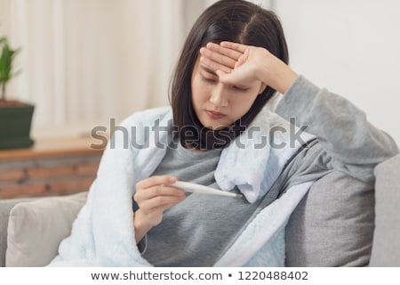 Stock photo: Coronavirus Fever Symptom Asian Woman Checking High Temperature With Thermometer Corona Virus Infec