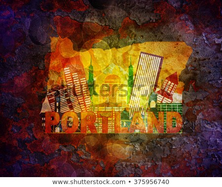 Stock photo: Portland Oregon Skyline Text Outline Color Illustration