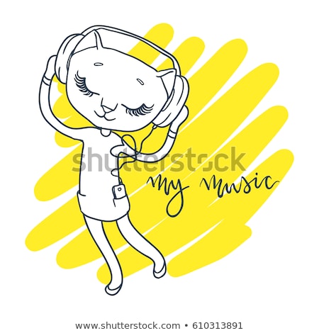 Cute Kitty With Headphone Inscription My Music Imagine de stoc © Vasilixa