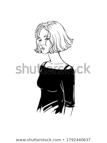 Stockfoto: Young Serious Woman Fashion Illustrator Drawing