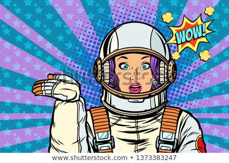 Stok fotoğraf: Astronaut Surprise Woman Presentation Gesture