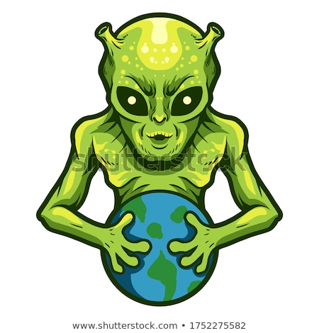 Zdjęcia stock: Cartoon Alien Holding A Sign
