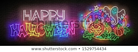 Stock photo: Glow Halloween Greeting Card With Pumpkin Cross Candle Ghrost