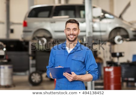 Stock foto: Happy Auto Mechanic Man Or Smith At Car Workshop