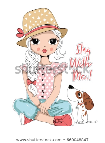 Foto stock: Retro Background With Illustrated Cute Girl