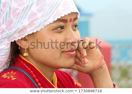 Stock fotó: Woman Wearing Traditional Hispanic Red Dress