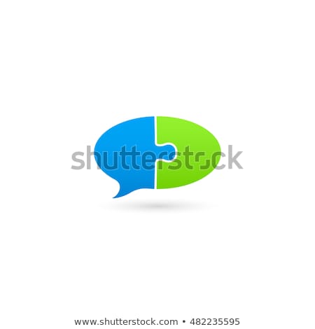 Stockfoto: White Speech Bubble Icon On Blue Puzzle