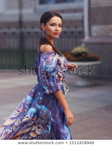 Stock fotó: Brunette Wearing Blue Dress