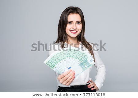 Stock photo: Happy Businesswoman Holding 500 Euro Banknotes