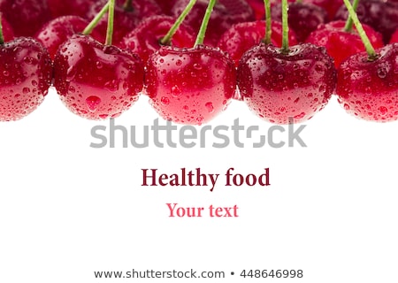 Stock fotó: Cherry Background Ripe Fresh Rich Cherries With Tails And Drops Of Water Macro Texture