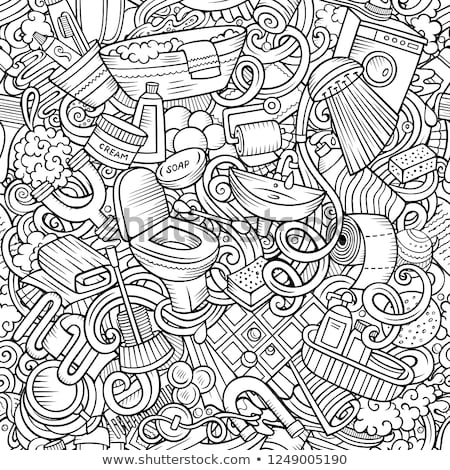 Stock photo: Bathroom Hand Drawn Cartoon Doodles Seamless Pattern