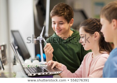 Сток-фото: Children With Laptop And Wind Turbine At School