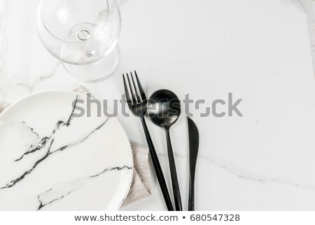 Foto stock: Old Vintage Spoons On Stone Table Top View